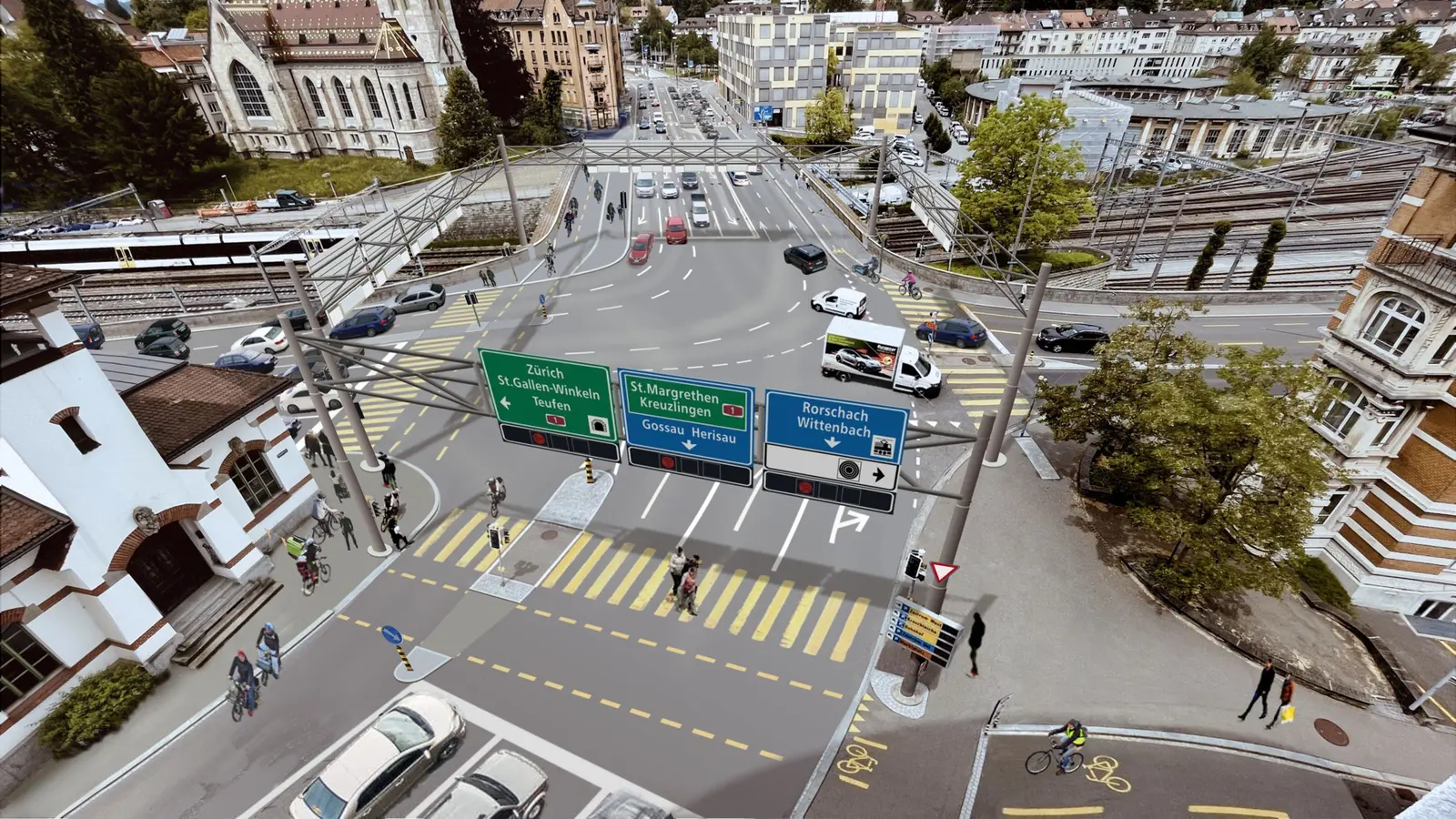 Blick auf St.Leonardbrücke mit Verkehr in St. Gallen
