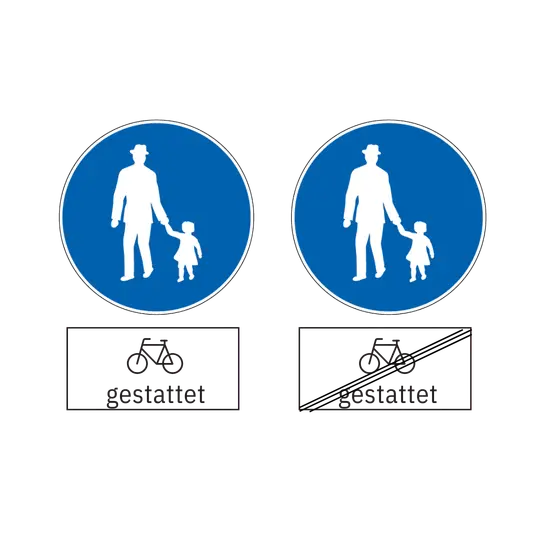 Fussweg mit Zusatztafel «Velo gestattet»